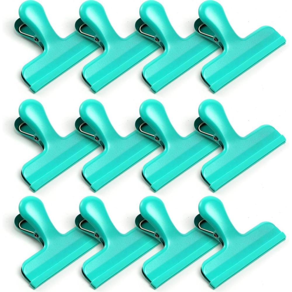 image:imageHOUSE AGAIN 12 Pack Stainless Steel Chip Bag Clips Covered with Silicone  NO More Sharp Edges  Color Coded for Food Bags  Air Tight Seal Heavy Duty for Kitchen and Office 3 Inches Wide PinkGreen