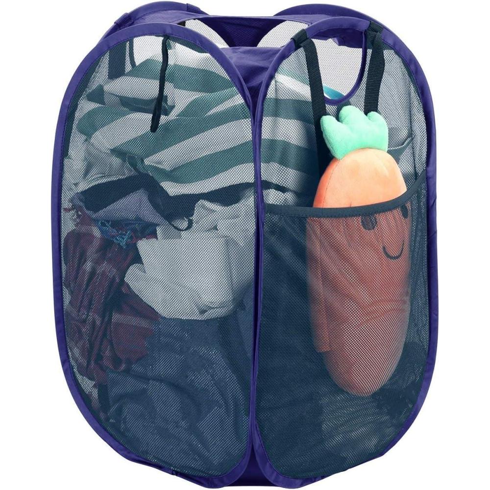 image:imageHOUSE AGAIN 2 Pcs Pop Up Laundry Hamper Strong Mesh Laundry Baskets Collapsible Hamper with Handles and Side Pocket Portable Foldable Dirty Clothes for Dorm Laundry room and Travel Storage GreyBlue