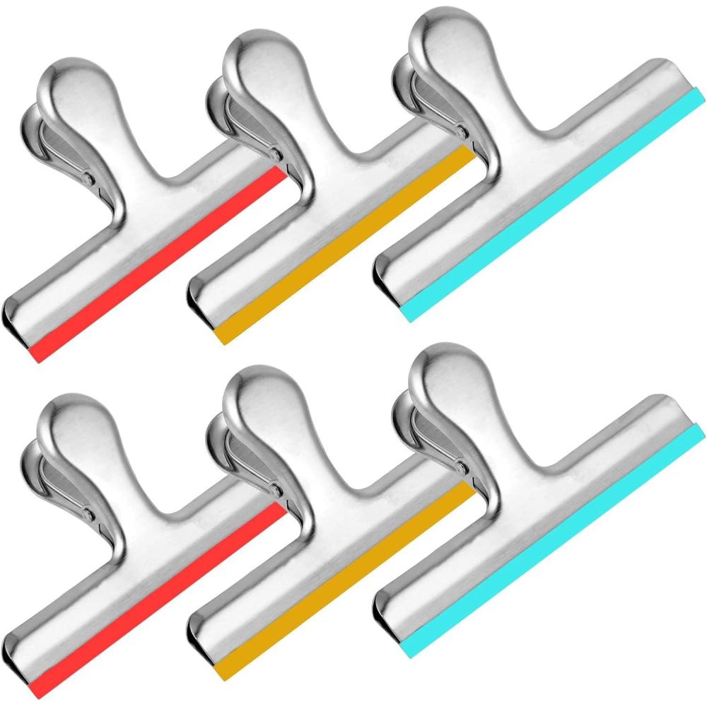 image:imageHOUSE AGAIN 6 Pack Stainless Steel Chip Bag Clips Covered with Colorful Silicone  NO More Sharp Edges  Color Coded for Food Bags  Air Tight Seal Heavy Duty for Kitchen and Office 5 InchesSilver6 Pack  Sliver