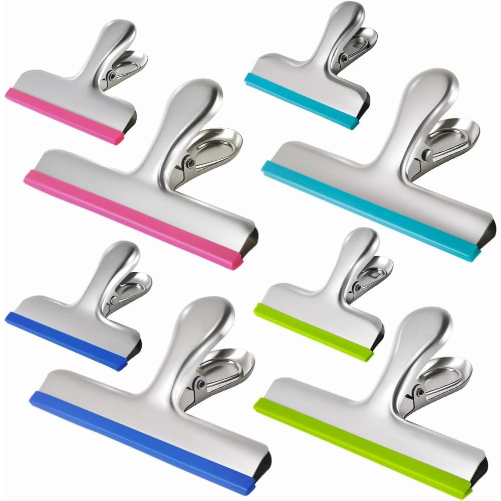 image:imageHOUSE AGAIN 6 Pack Stainless Steel Chip Bag Clips Covered with Colorful Silicone  NO More Sharp Edges  Color Coded for Food Bags  Air Tight Seal Heavy Duty for Kitchen and Office 5 InchesSilver8 Pack  4L4S