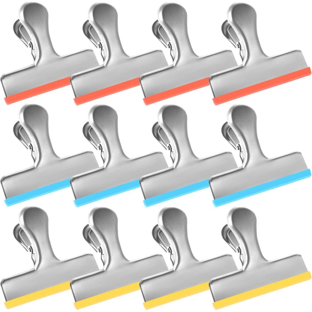 image:imageHOUSE AGAIN 8 Pack Stainless Steel Chip Bag Clips Covered with Silicone  NO More Sharp Edges  Color Coded for Food Bags  Air Tight Seal Heavy Duty for Kitchen and Office 3 Inches Wide BlackSilversmall
