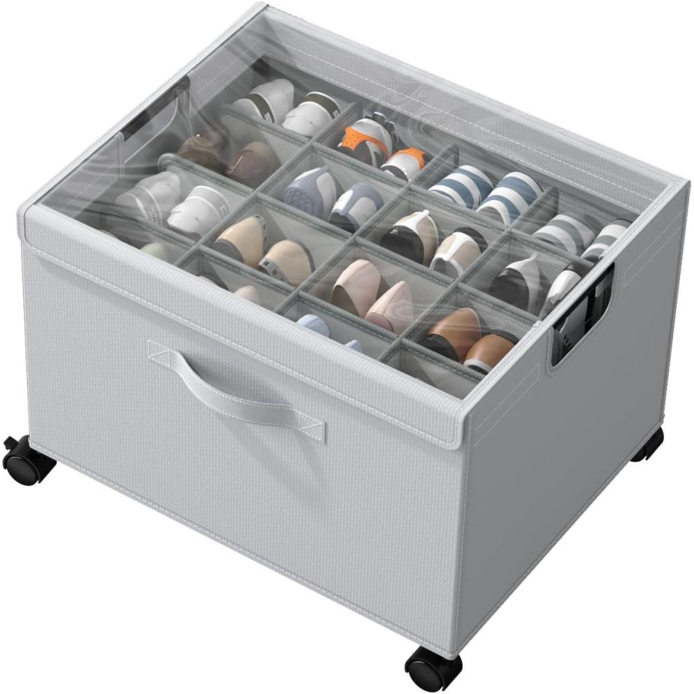image:imageHOUSE AGAIN Shoe Organizer for Closet Foldable Shoe Storage Organizer Box with Wheels and Adjustable Dividers Sturdy Metal Frame Fits up to 1632 Pairs Large Shoes Storage with Clear Cover1 Pack