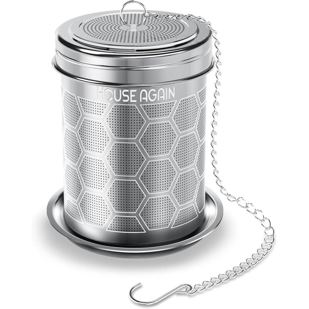 image:imageHOUSE AGAIN Tea Infuser for Loose Leaf Tea Extra Fine Mesh Tea Strainers 304 Stainless Steel with Chain Hook Loose Leaf Tea Steeper for Brew Tea Spices amp Seasonings Geometric Design1 Pack