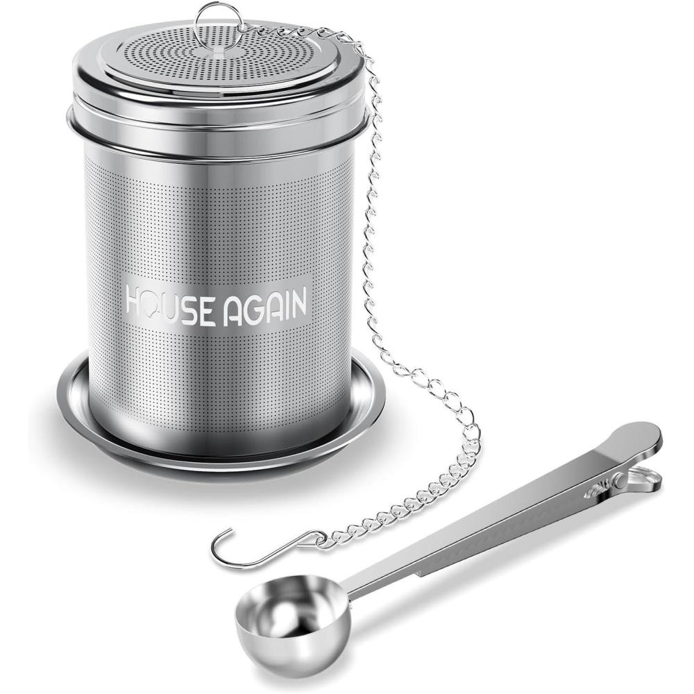 image:imageHouse Again Tea Infuser 2 Pack Large  Small Extra Fine Mesh Tea Strainers for Loose Tea 188 Stainless Steel Tea Strainer with Extended Chain Hook Tea SteeperLarge x 1 with Spoon