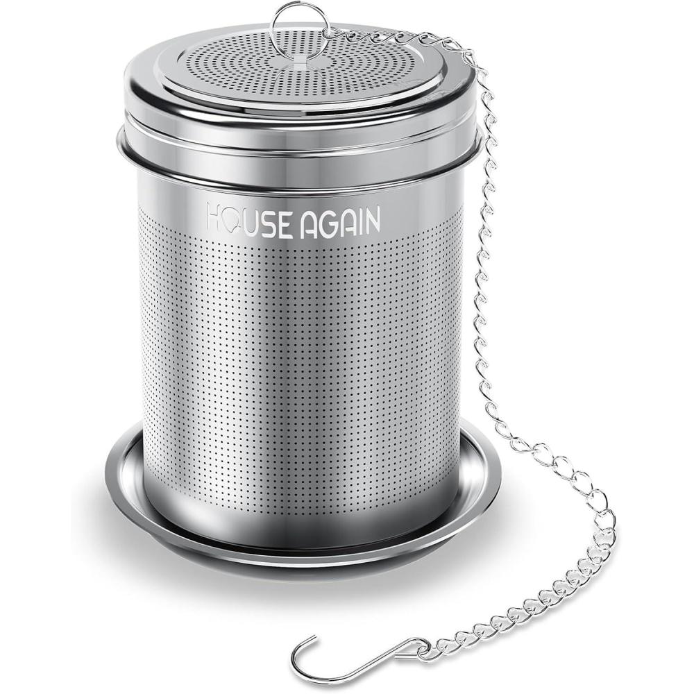 image:imageHouse Again Tea Infuser 2 Pack Large  Small Extra Fine Mesh Tea Strainers for Loose Tea 188 Stainless Steel Tea Strainer with Extended Chain Hook Tea SteeperSmall x 1