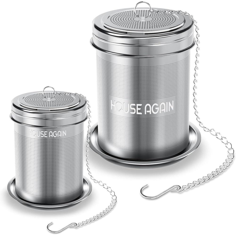 image:imageHouse Again Tea Infuser 2 Pack Large  Small Extra Fine Mesh Tea Strainers for Loose Tea 188 Stainless Steel Tea Strainer with Extended Chain Hook Tea SteeperSmall  Large