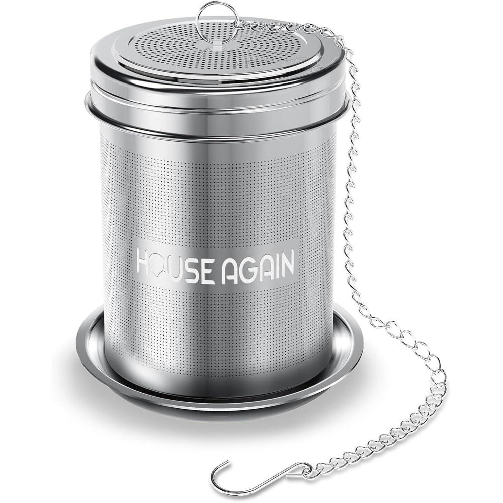 image:imageHouse Again Tea Infuser 2 Pack Large  Small Extra Fine Mesh Tea Strainers for Loose Tea 188 Stainless Steel Tea Strainer with Extended Chain Hook Tea SteeperLarge x 1