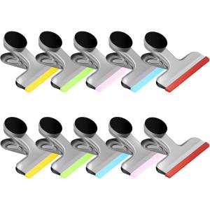HOUSE AGAIN 10 Pack Chip Clips Bag Clips, Magnetic Bag Clip Covered with Silicone, Chip and Bag Clips for Food Storage Heavy Duty, Stainless Steel Food Clip for Snack, Kitchen, Refrigerator,Office(10 Pack)
