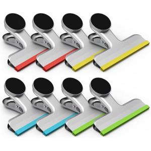 HOUSE AGAIN 10 Pack Chip Clips Bag Clips, Magnetic Bag Clip Covered with Silicone, Chip and Bag Clips for Food Storage Heavy Duty, Stainless Steel Food Clip for Snack, Kitchen, Refrigerator,Office(8 Pack)