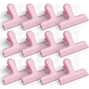 HOUSE AGAIN 12 Pack Stainless Steel Chip Bag Clips Covered with Silicone – NO More Sharp Edges – Color Coded for Food Bags – Air Tight Seal, Heavy Duty for Kitchen and Office, 3 Inches Wide, Pink(Pink)