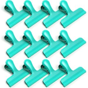 HOUSE AGAIN 12 Pack Stainless Steel Chip Bag Clips Covered with Silicone – NO More Sharp Edges – Color Coded for Food Bags – Air Tight Seal, Heavy Duty for Kitchen and Office, 3 Inches Wide, Pink(Green)