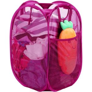 HOUSE AGAIN 2 Pcs Pop Up Laundry Hamper, Strong Mesh Laundry Baskets Collapsible, Hamper with Handles and Side Pocket, Portable Foldable Dirty Clothes for Dorm, Laundry room and Travel Storage, Grey(Pink)