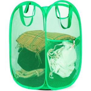 HOUSE AGAIN 2 Pcs Pop Up Laundry Hamper, Strong Mesh Laundry Baskets Collapsible, Hamper with Handles and Side Pocket, Portable Foldable Dirty Clothes for Dorm, Laundry room and Travel Storage, Grey(Green)