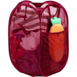 HOUSE AGAIN 2 Pcs Pop Up Laundry Hamper, Strong Mesh Laundry Baskets Collapsible, Hamper with Handles and Side Pocket, Portable Foldable Dirty Clothes for Dorm, Laundry room and Travel Storage, Grey(Red)