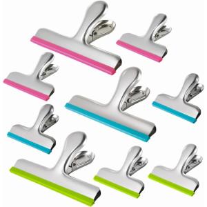 HOUSE AGAIN 6 Pack Stainless Steel Chip Bag Clips Covered with Colorful Silicone – NO More Sharp Edges – Color Coded for Food Bags – Air Tight Seal, Heavy Duty for Kitchen and Office, 5 Inches-Silver(9 Pack – (3L+6S))