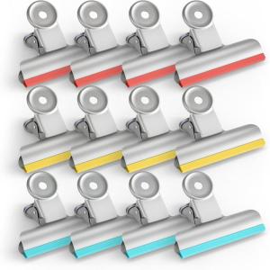 HOUSE AGAIN 8 Pack Stainless Steel Chip Bag Clips Covered with Silicone – NO More Sharp Edges – Color Coded for Food Bags – Air Tight Seal, Heavy Duty for Kitchen and Office, 3 Inches Wide, Black(Red & Yellow & Blue)
