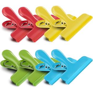 HOUSE AGAIN 8 Pack Stainless Steel Chip Bag Clips Covered with Silicone – NO More Sharp Edges – Color Coded for Food Bags – Air Tight Seal, Heavy Duty for Kitchen and Office, 3 Inches Wide, Black(Colorful)