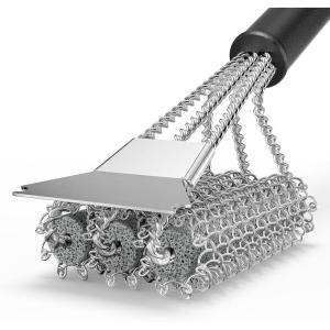 HOUSE AGAIN Grill Brush and Scraper Bristle Free, 304 Stainless Steel Brush Head Non Metal Bristles, Safe Steam Outdoor Grill Cleaning BBQ Grill Accessories for Smoker/Porcelain/Weber Gas/Charcoal