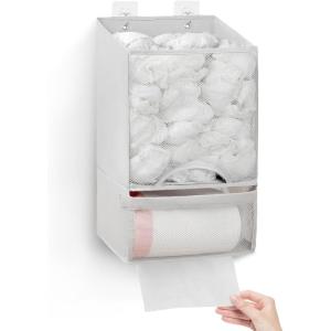 HOUSE AGAIN Plastic Bag Holder- Extra Large Bag Saver Dispenser, Wall Mount Organizer for Grocery Trash Roll,Oxford Machine Washable-Daily Storage Solution for Home Kitchen/Bathroom/Laundry/Light Grey(Light Grey)