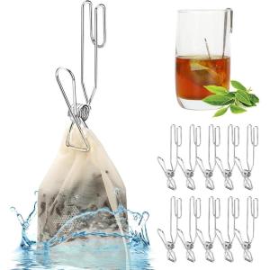 HOUSE AGAIN Tea Bag Hook Clips for Cup 304 Stainless Steel Tea Bag Holder for Mug Tea Bag Squeezer and Clips Tea Accessories Tea Essentials Gifts for Tea Drinkers Tea Lovers Women 10 Pack