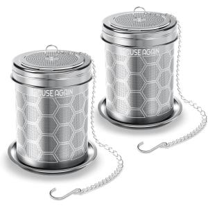 HOUSE AGAIN Tea Infuser for Loose Leaf Tea, Extra Fine Mesh Tea Strainers, 304 Stainless Steel with Chain Hook, Loose Leaf Tea Steeper for Brew Tea Spices & Seasonings, Geometric Design(2 Pack)