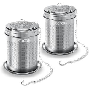 House Again Tea Infuser (2 Pack, Large + Small), Extra Fine Mesh Tea Strainers for Loose Tea, 18/8 Stainless Steel Tea Strainer with Extended Chain Hook, Tea Steeper(Small x 2)
