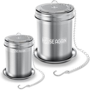 House Again Tea Infuser (2 Pack, Large + Small), Extra Fine Mesh Tea Strainers for Loose Tea, 18/8 Stainless Steel Tea Strainer with Extended Chain Hook, Tea Steeper(Small + Large)