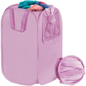 Upgraded Oxford Pop-up Laundry Hamper 2 Pack, 70L(18.5 Gal) Laundry Basket with Durable Handles Solid Bottom High Carbon Steel Frame and Side Pocket, Easy to Open and Fold Flat for Storage(Pink)