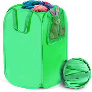 Upgraded Oxford Pop-up Laundry Hamper 2 Pack, 70L(18.5 Gal) Laundry Basket with Durable Handles Solid Bottom High Carbon Steel Frame and Side Pocket, Easy to Open and Fold Flat for Storage(Green)