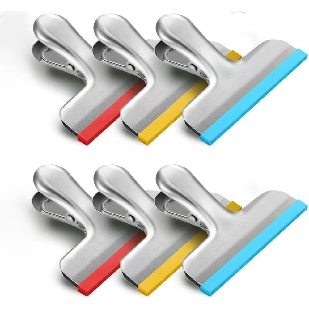 image:imageHOUSE AGAIN 6 Pack Stainless Steel Chip Bag Clips Covered with Silicone  NO More Sharp Edges  Color Coded for Food Bags  Air Tight Seal Heavy Duty for Kitchen and Office 3 Inches RedYellowBlueSilver