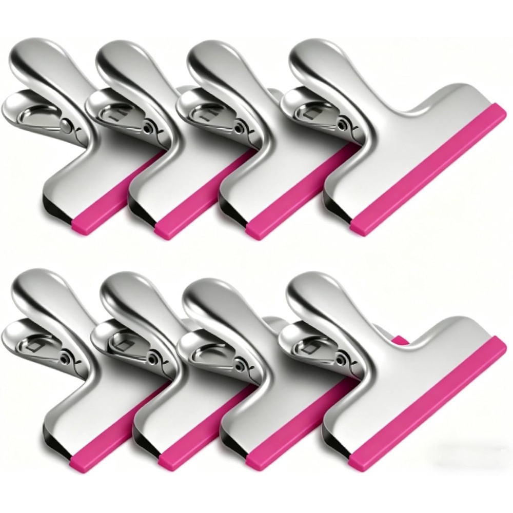 image:imageHOUSE AGAIN 6 Pack Stainless Steel Chip Bag Clips Covered with Silicone  NO More Sharp Edges  Color Coded for Food Bags  Air Tight Seal Heavy Duty for Kitchen and Office 3 Inches RedYellowBluePink