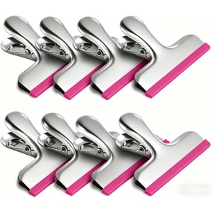 HOUSE AGAIN 6 Pack Stainless Steel Chip Bag Clips Covered with Silicone – NO More Sharp Edges – Color Coded for Food Bags – Air Tight Seal, Heavy Duty for Kitchen and Office, 3 Inches, Red,Yellow,Blue(Pink)