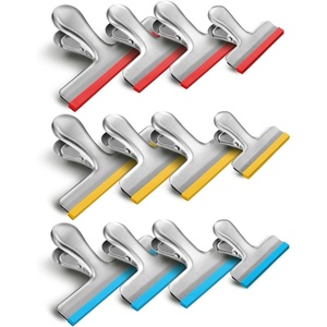 HOUSE AGAIN 6 Pack Stainless Steel Chip Bag Clips Covered with Silicone – NO More Sharp Edges – Color Coded for Food Bags – Air Tight Seal, Heavy Duty for Kitchen and Office, 3 Inches, Red,Yellow,Blue(Silver-mix)