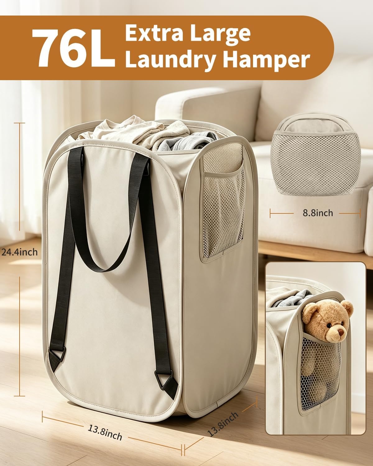 image:imageLaundry Bag House Again 2Pack 76L Heavy Duty Laundry HamperLaundry Backpack 210D Oxford Cloth with Mesh Pocket amp Sturdy Adjustable Shoulder Straps Easy to Open and Fold for College GreyBeigeBackpack