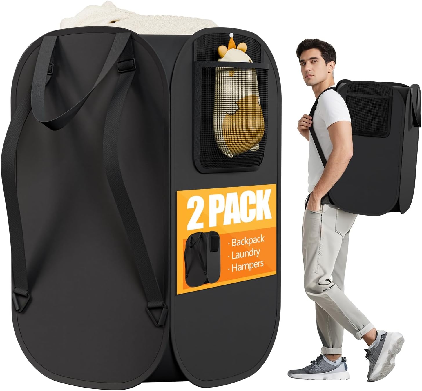 image:imageLaundry Bag House Again 2Pack 76L Heavy Duty Laundry HamperLaundry Backpack 210D Oxford Cloth with Mesh Pocket amp Sturdy Adjustable Shoulder Straps Easy to Open and Fold for College GreyBlackBackpack
