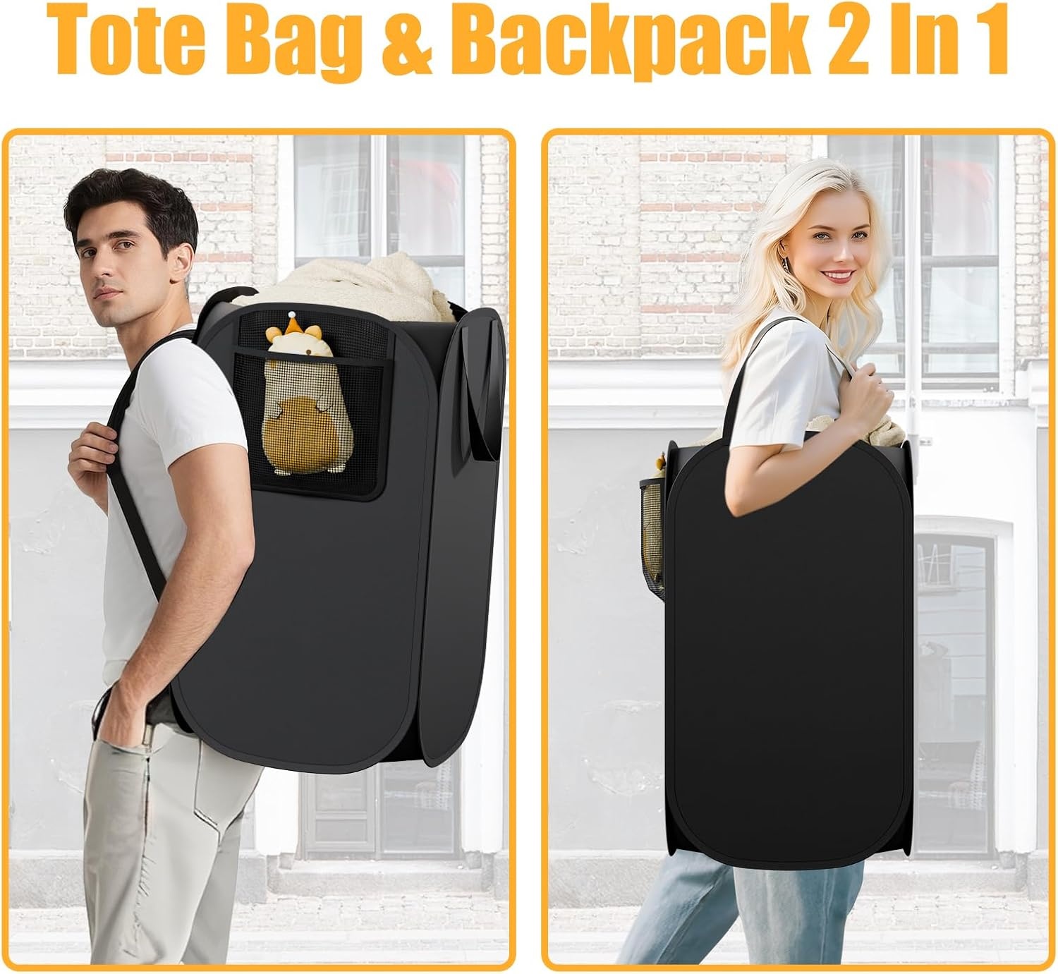 image:imageLaundry Bag House Again 2Pack 76L Heavy Duty Laundry HamperLaundry Backpack 210D Oxford Cloth with Mesh Pocket amp Sturdy Adjustable Shoulder Straps Easy to Open and Fold for College GreyBlackBackpack