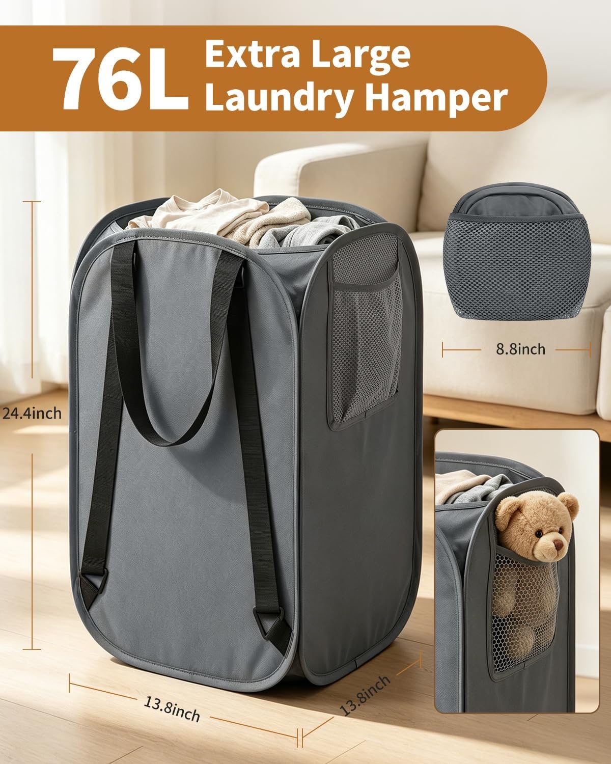 image:imageLaundry Bag House Again 2Pack 76L Heavy Duty Laundry HamperLaundry Backpack 210D Oxford Cloth with Mesh Pocket amp Sturdy Adjustable Shoulder Straps Easy to Open and Fold for College GreyGreyBackpack