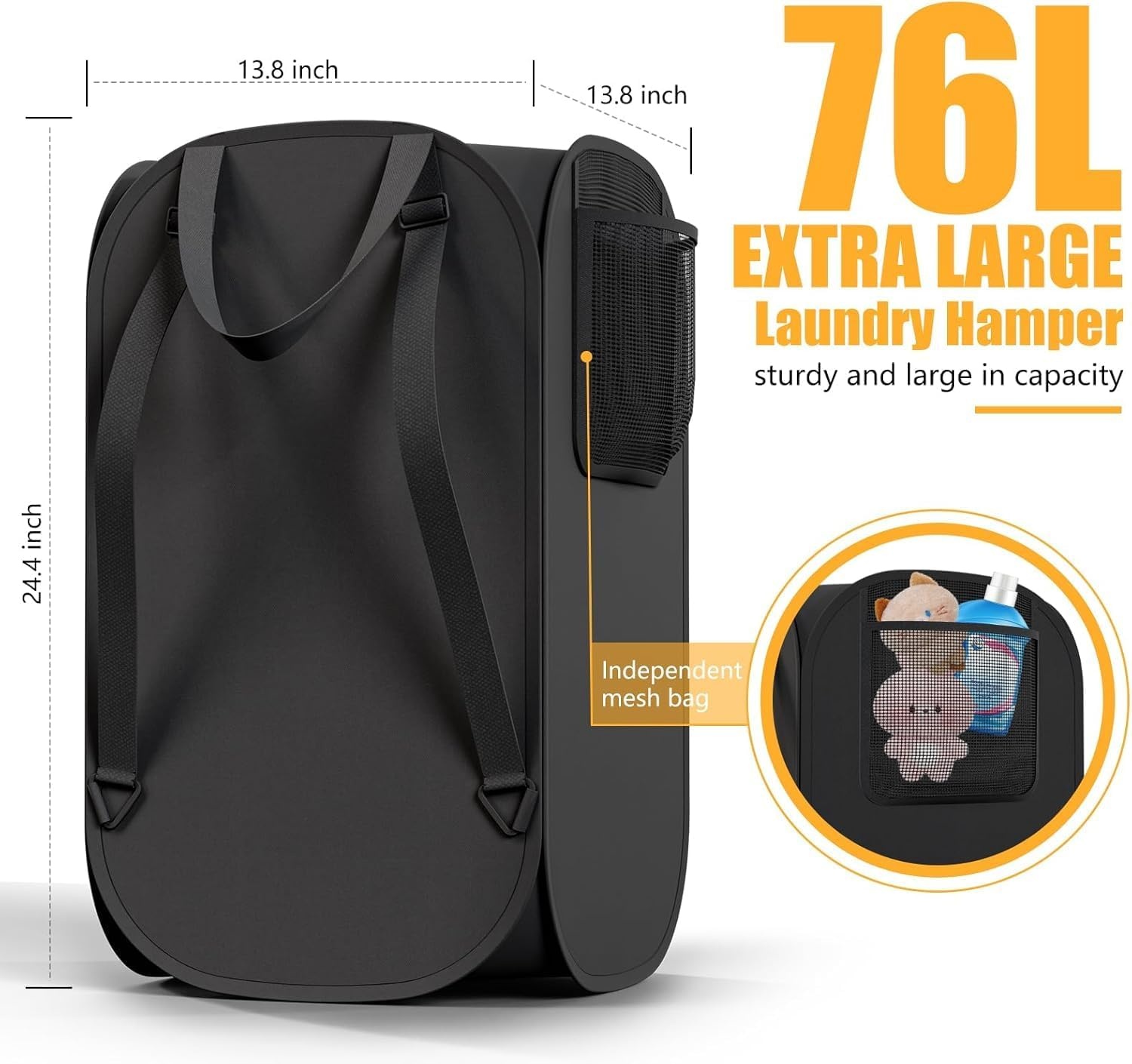 image:imageLaundry Bag House Again 2Pack 76L Heavy Duty Laundry HamperLaundry Backpack 210D Oxford Cloth with Mesh Pocket amp Sturdy Adjustable Shoulder Straps Easy to Open and Fold for College GreyBlackBackpack