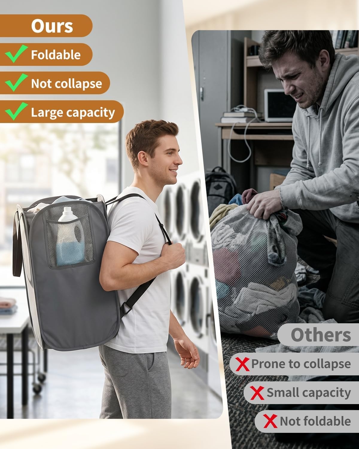 image:imageLaundry Bag House Again 2Pack 76L Heavy Duty Laundry HamperLaundry Backpack 210D Oxford Cloth with Mesh Pocket amp Sturdy Adjustable Shoulder Straps Easy to Open and Fold for College GreyGreyBackpack