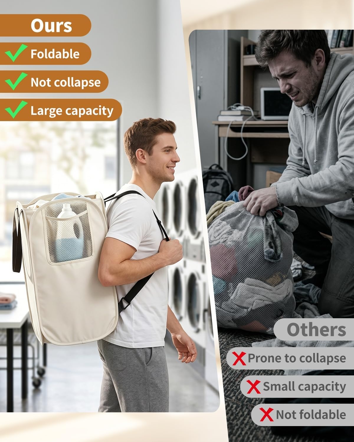image:imageLaundry Bag House Again 2Pack 76L Heavy Duty Laundry HamperLaundry Backpack 210D Oxford Cloth with Mesh Pocket amp Sturdy Adjustable Shoulder Straps Easy to Open and Fold for College GreyBeigeBackpack
