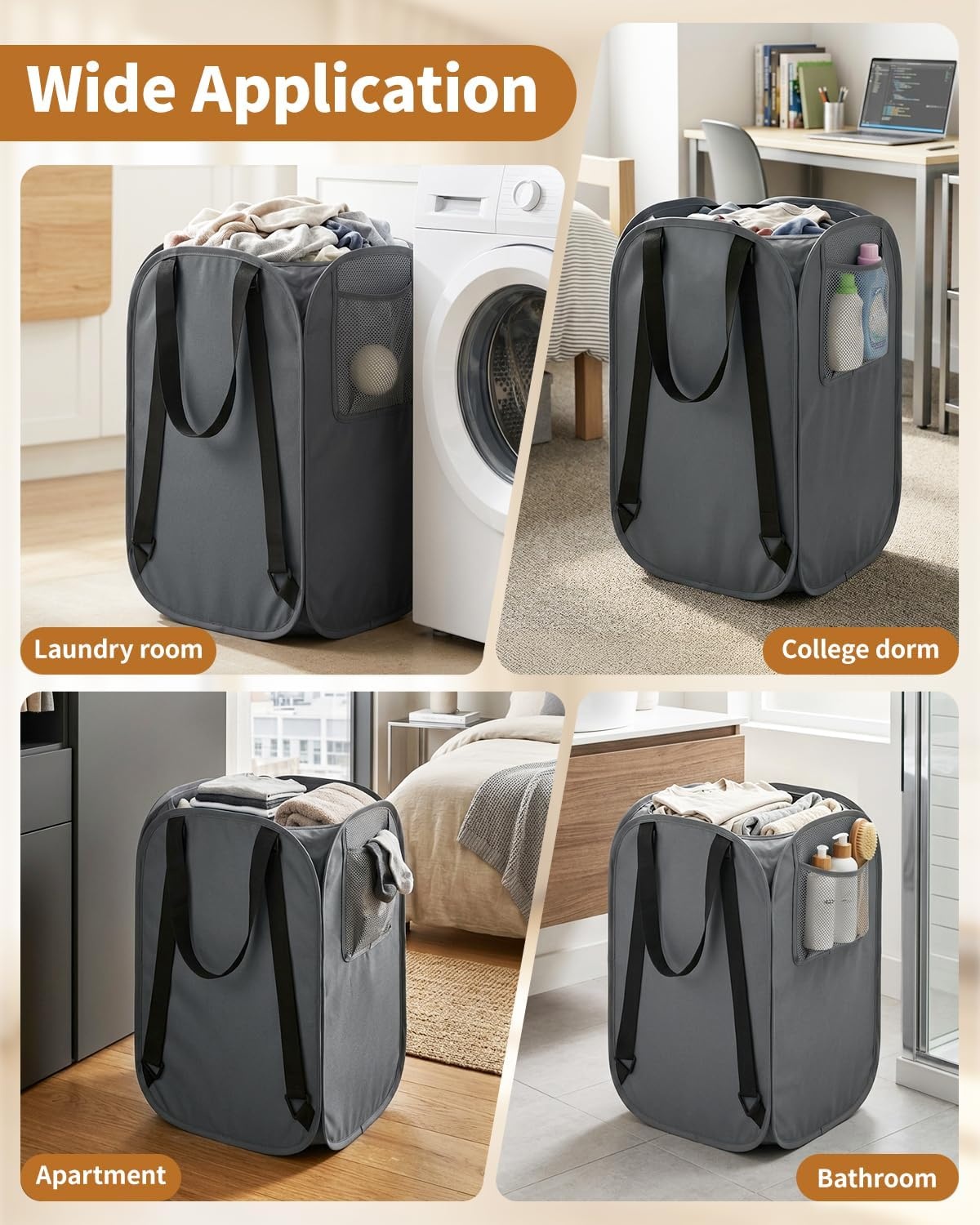 image:imageLaundry Bag House Again 2Pack 76L Heavy Duty Laundry HamperLaundry Backpack 210D Oxford Cloth with Mesh Pocket amp Sturdy Adjustable Shoulder Straps Easy to Open and Fold for College GreyGreyBackpack