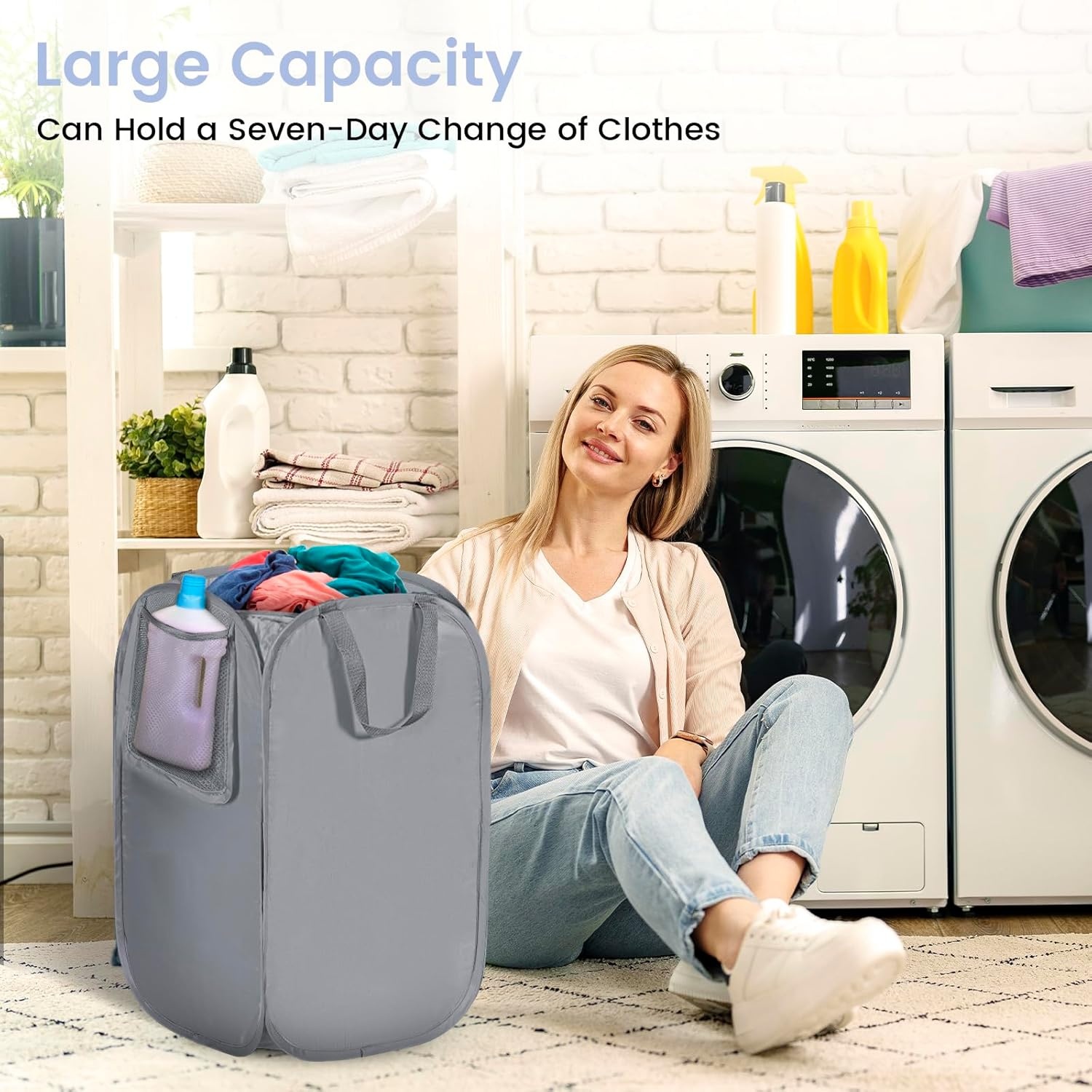 image:imageLaundry Bag House Again 2Pack 76L Heavy Duty Laundry HamperLaundry Backpack 210D Oxford Cloth with Mesh Pocket amp Sturdy Adjustable Shoulder Straps Easy to Open and Fold for College GreyGrey