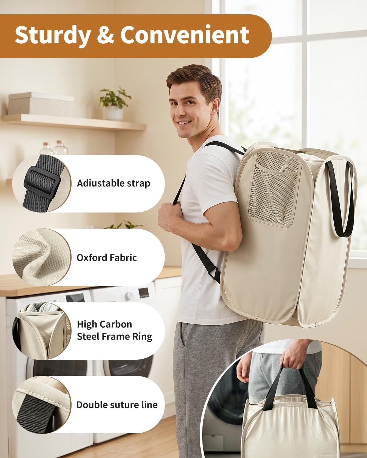image:imageLaundry Bag House Again 2Pack 76L Heavy Duty Laundry HamperLaundry Backpack 210D Oxford Cloth with Mesh Pocket amp Sturdy Adjustable Shoulder Straps Easy to Open and Fold for College GreyBeigeBackpack