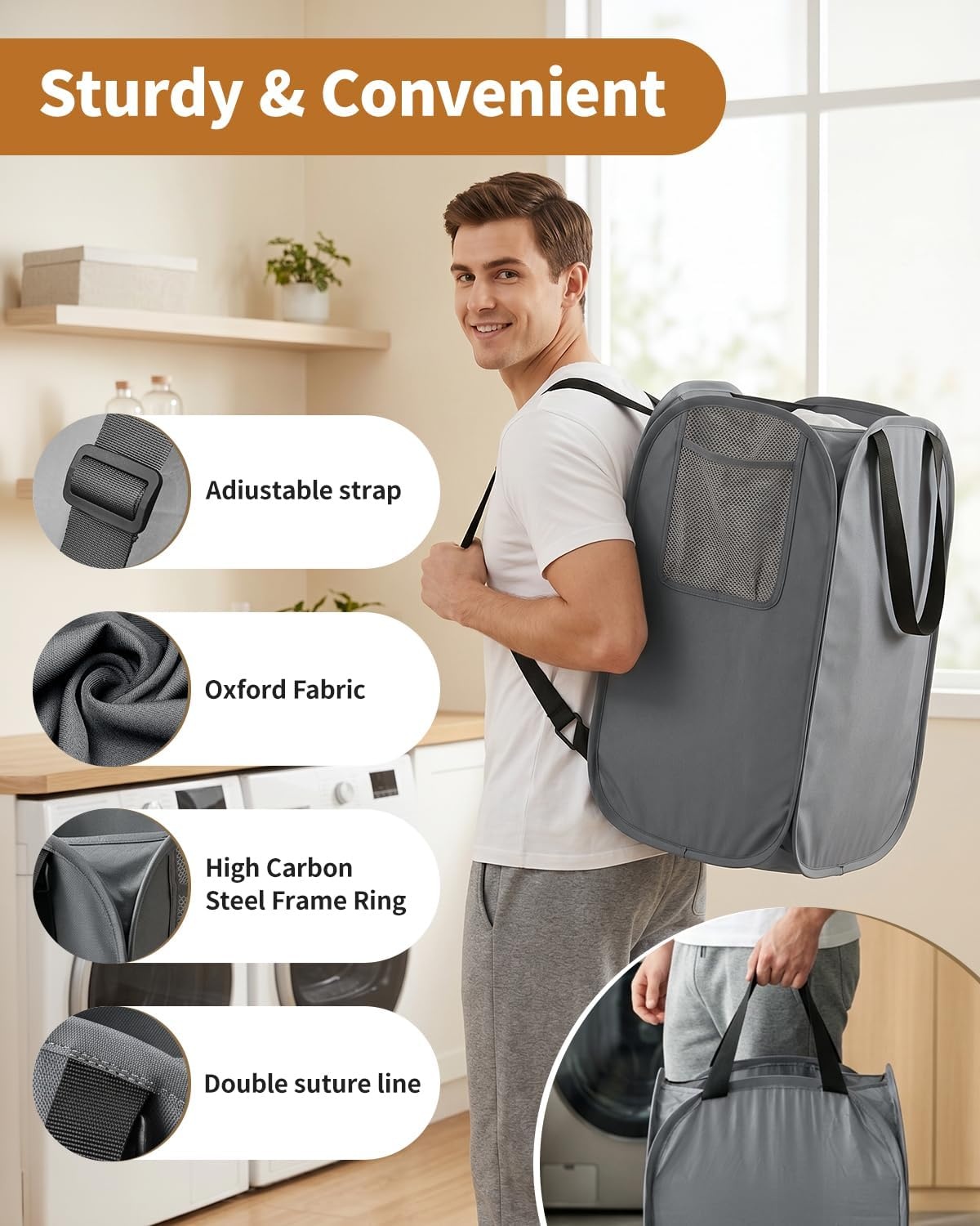 image:imageLaundry Bag House Again 2Pack 76L Heavy Duty Laundry HamperLaundry Backpack 210D Oxford Cloth with Mesh Pocket amp Sturdy Adjustable Shoulder Straps Easy to Open and Fold for College GreyGreyBackpack