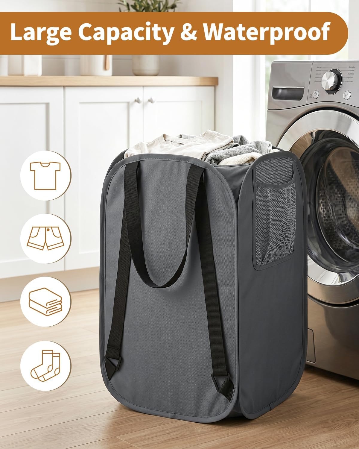 image:imageLaundry Bag House Again 2Pack 76L Heavy Duty Laundry HamperLaundry Backpack 210D Oxford Cloth with Mesh Pocket amp Sturdy Adjustable Shoulder Straps Easy to Open and Fold for College GreyGreyBackpack