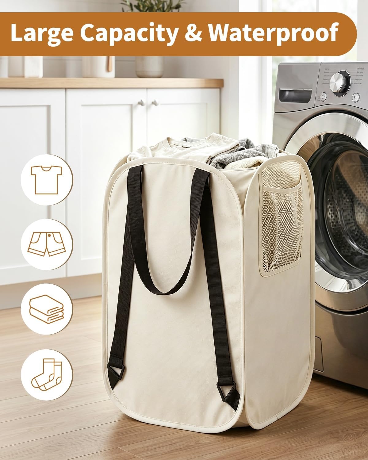 image:imageLaundry Bag House Again 2Pack 76L Heavy Duty Laundry HamperLaundry Backpack 210D Oxford Cloth with Mesh Pocket amp Sturdy Adjustable Shoulder Straps Easy to Open and Fold for College GreyBeigeBackpack