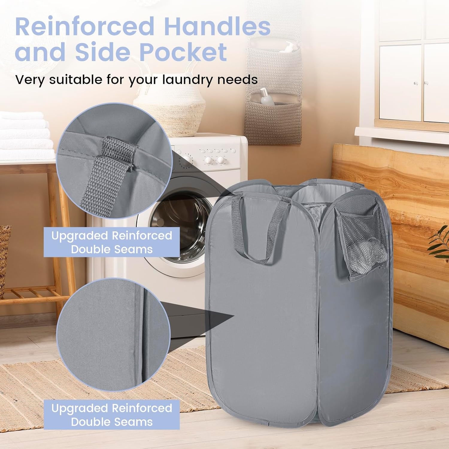 image:imageLaundry Bag House Again 2Pack 76L Heavy Duty Laundry HamperLaundry Backpack 210D Oxford Cloth with Mesh Pocket amp Sturdy Adjustable Shoulder Straps Easy to Open and Fold for College GreyGrey