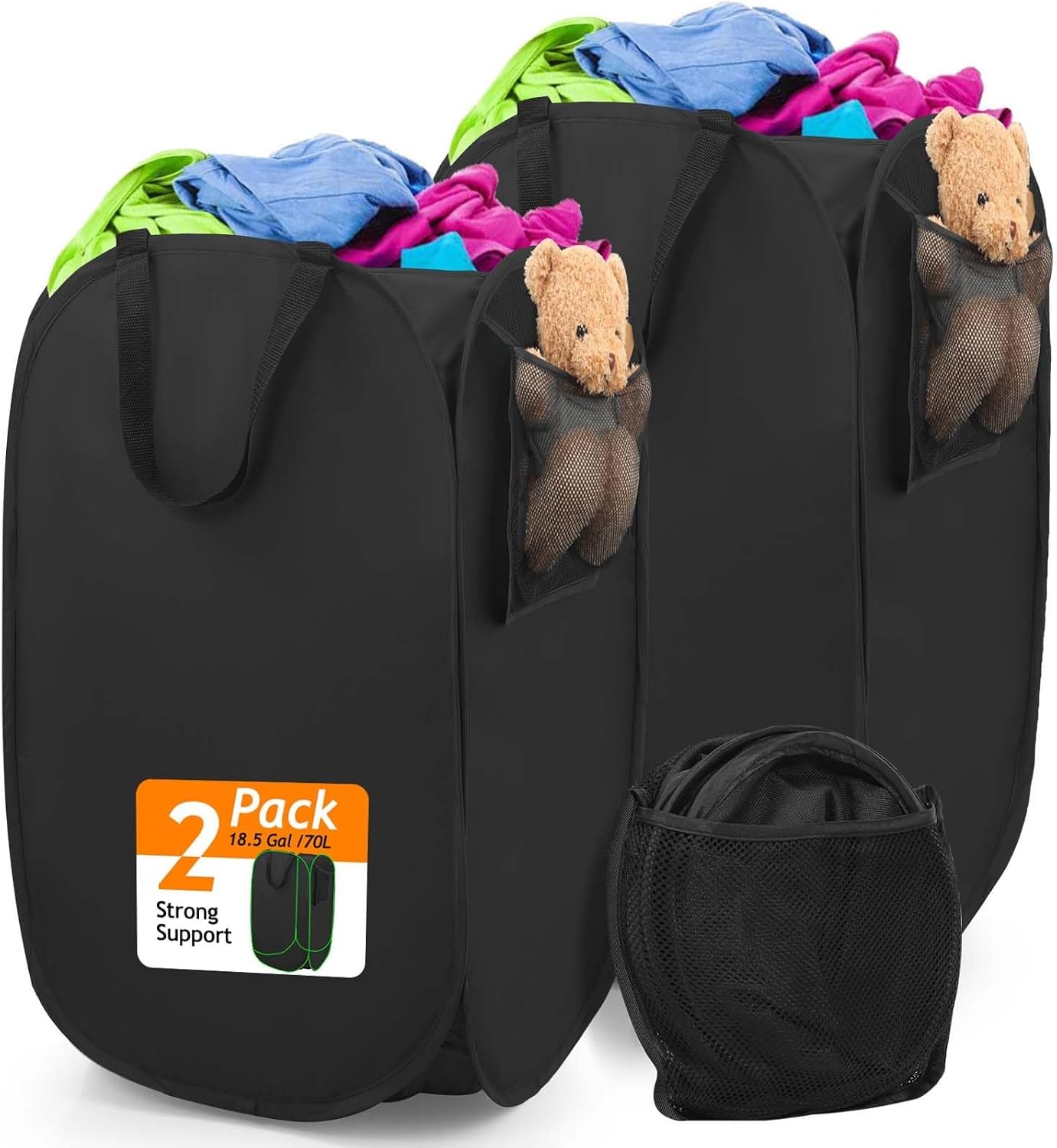 image:imageLaundry Bag House Again 2Pack 76L Heavy Duty Laundry HamperLaundry Backpack 210D Oxford Cloth with Mesh Pocket amp Sturdy Adjustable Shoulder Straps Easy to Open and Fold for College GreyBlack